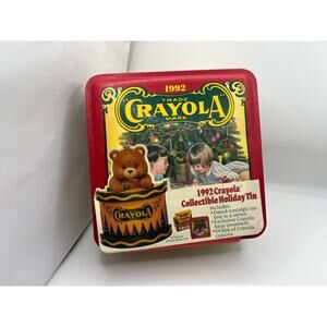 1992 Crayola‎ Nostalgic Collectible Holiday Tin With Bear Ornament 64 Crayons